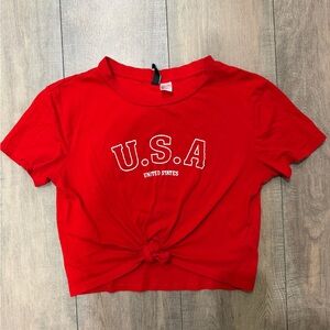 H&M DIVIDED Red USA Graphic Crop Top Size Small